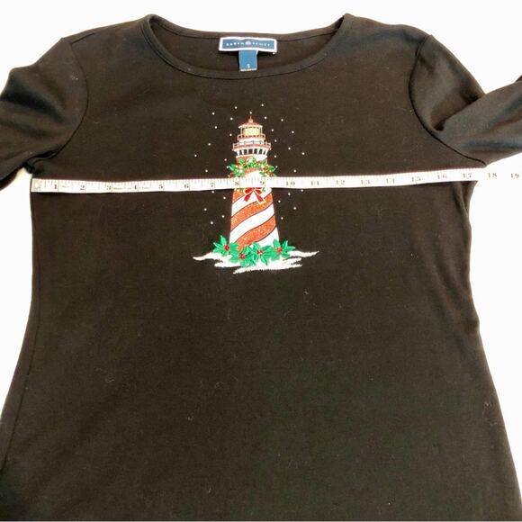 Karen Scott Black Christmas Lighthouse Top Long Sleeve Round Neck T Shirt Style - Picture 10 of 16